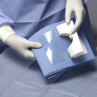 Talla Fenestrada Descentrada TNT con Adhesivo 100x150cm Estéril, Azul 25 unidades Omnia