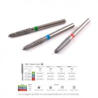 Brocas odontológicas cónicas personalizadas con diferentes colores para ajuste y precisión en tratamientos dentales.