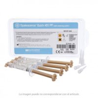 Trops de odontología Opalescence Quick 45% PF, sistema de blanqueamiento dental profesional, en espátulas con empaquetado compacto y fácil de usar.