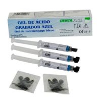 Gel de ácido grabador azul para odontología, ideal para preparación y adhesión de carillas y restauraciones dentales.