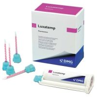Luxatemp fluorencia para restauraciones dentales, envase y componentes, utilizado en odontología para crear prótesis y restauraciones personalizadas, alta calidad y precisión.