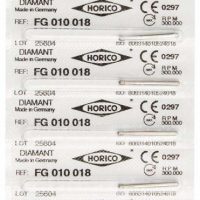 Sharp dental burs with HORICO brand markings for precise dental procedures, featuring German manufacturing quality and CE certification.