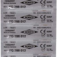 Etiquetas de productos odontológicos personalizados de la marca Horico, con código de barras, referencias y especificaciones técnicas.