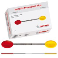Dispensador de productos odontológicos Intensiv ProxoStrip Plus con recubrimiento de diamante, ideal para aplicaciones dentales precisas y personalizadas en clínica dental o laboratorio.