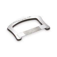 Alto texto: Instrumento dental personalizado de acero inoxidable con banda ajustable para precisión en procedimientos odontológicos.