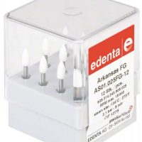 Alto texto: Set de buriles odontológicos de alta precisión para restauraciones y tratamientos dentales, fabricados por Edenta para odontólogos profesionales.