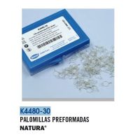 Palomillas preformadas para odontología, empaquetadas en bolsa de 100 unidades, diseñadas para usos dentales personalizados y de alta precisión, marca Natura.