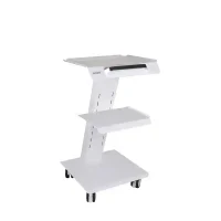 Carro auxiliar odontológico con bandeja ajustable y ruedas para mayor movilidad.