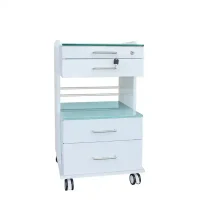 Carro de transporte odontológico personalizado con cajones y estanterías de vidrio, ideal para clínicas dentales y consultorios.