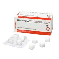 Esponjas hemostáticas estériles de hemocollagén para control de hemorragias en procedimientos odontológicos, paquete con 24 unidades, fáciles de usar y reabsorbibles, ideales para clínicas dentales y cirugías.