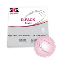 Alto texto: Paquete de alambres dentales D-PACK Dimed de EXAmedic, ideales para ortodoncia y tratamientos dentales personalizados, con 10 unidades por paquete.