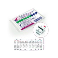 Brackett médico dental personalizado para ortodoncia, con clips metálicos y cerámicos de diferentes tamaños y funciones para uso profesional en odontología.