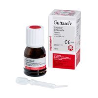 Solvente para esmaltes dentales Guttasolv, 13 ml, con aplicador para uso odontológico y cuidado bucal profesional.