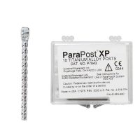 ParaPost XP postes de titanio para restauraciones dentales personalizadas, en caja transparente con instrucciones, ideales para odontólogos que buscan calidad y precisión.
