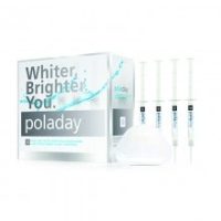 Blanqueador dental Poladay en kit con gel y esponjas para tratamiento personalizado de blanqueamiento dental en casa.