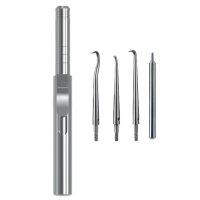 Cureta dental de titanio para odontología, incluida en kit de instrumentos personalizados. Ideal para procedimientos de limpieza y restauraciones bucales en odontología profesional.