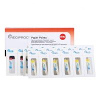 Reciproc paper points para irrigación dental, esterilizados y compatibles con instrumentos RECIPROC, ideales para un tratamiento odontológico eficiente y preciso.