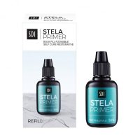 Gota de adhesivo de ortodoncia SDI Stela Primer en frasco de 5 ml para tratamientos dentales personalizados.