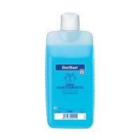 Alcohol en gel desinfectante de manos Sterillium, frasco de 1000 ml para higiene bucal y odontológica en clínicas dentales.