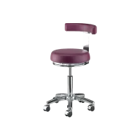 Asiento dental ergonómico para odontología, con estructura ajustable y tapizado en color burdeos. Ideal para clínicas y consultas odontológicas, garantizando comodidad y precisión en los tratamientos.